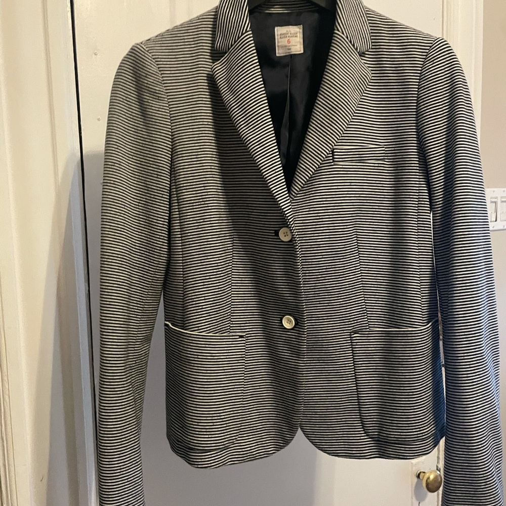 Navy and white striped blazer